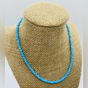 Solid Blue Beaded Choker Necklace Boho Classic Southwestern Coastal Preppy